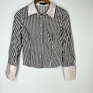 Alice + Olivia Gray and White Striped Top
